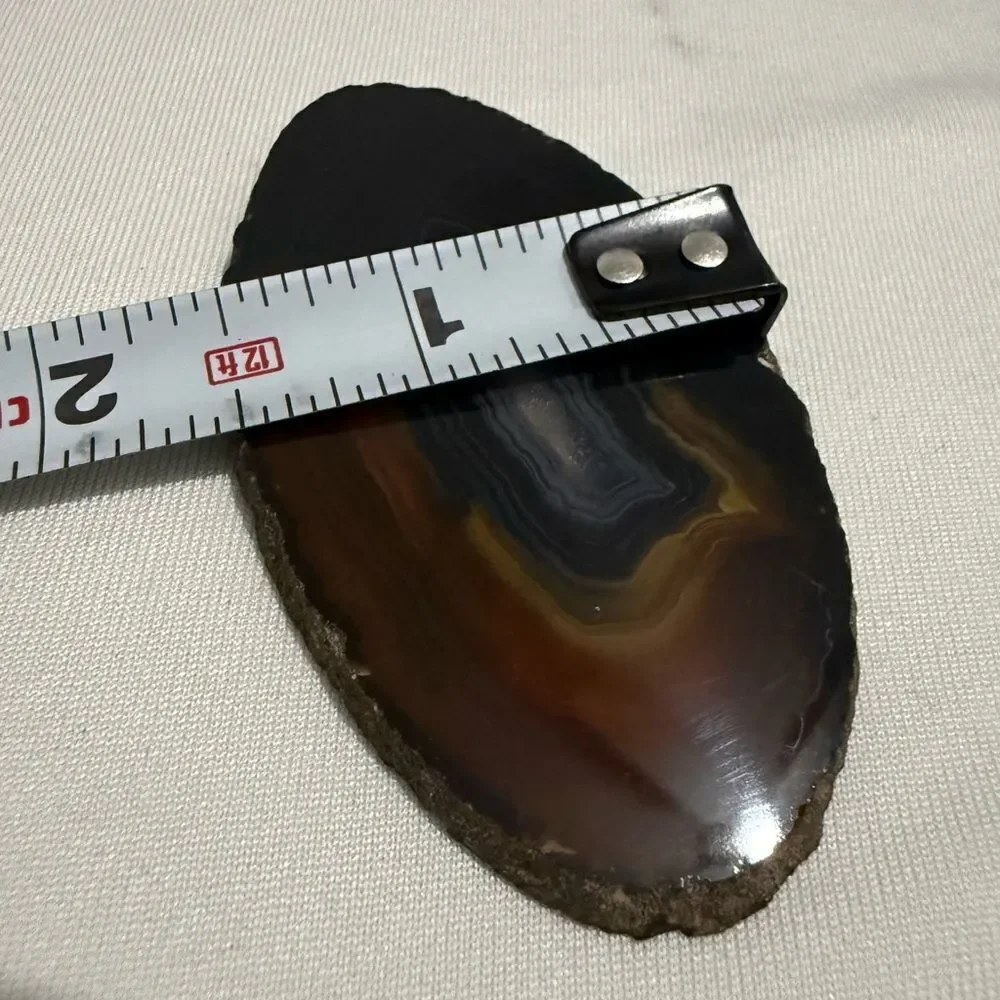 Brown Black Polished Agate Slice – Natural Crystal Display Stone 4.75”
